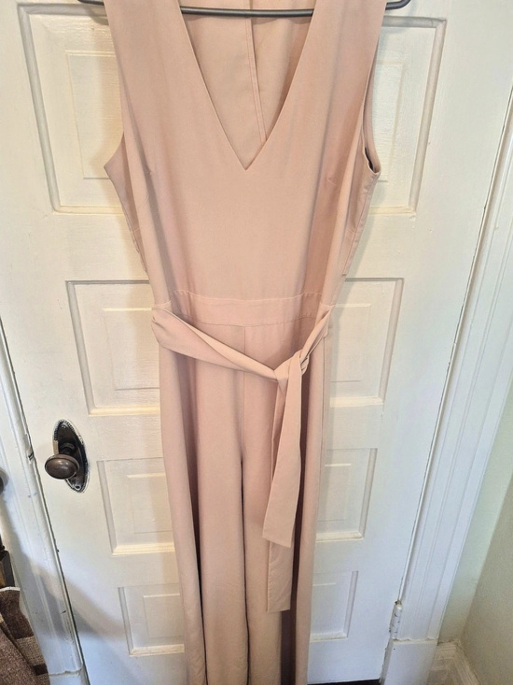 bebe Blush Pink Wide Leg Belted Jumpsuit Open Back Size 10 - Picture 3 of 13
